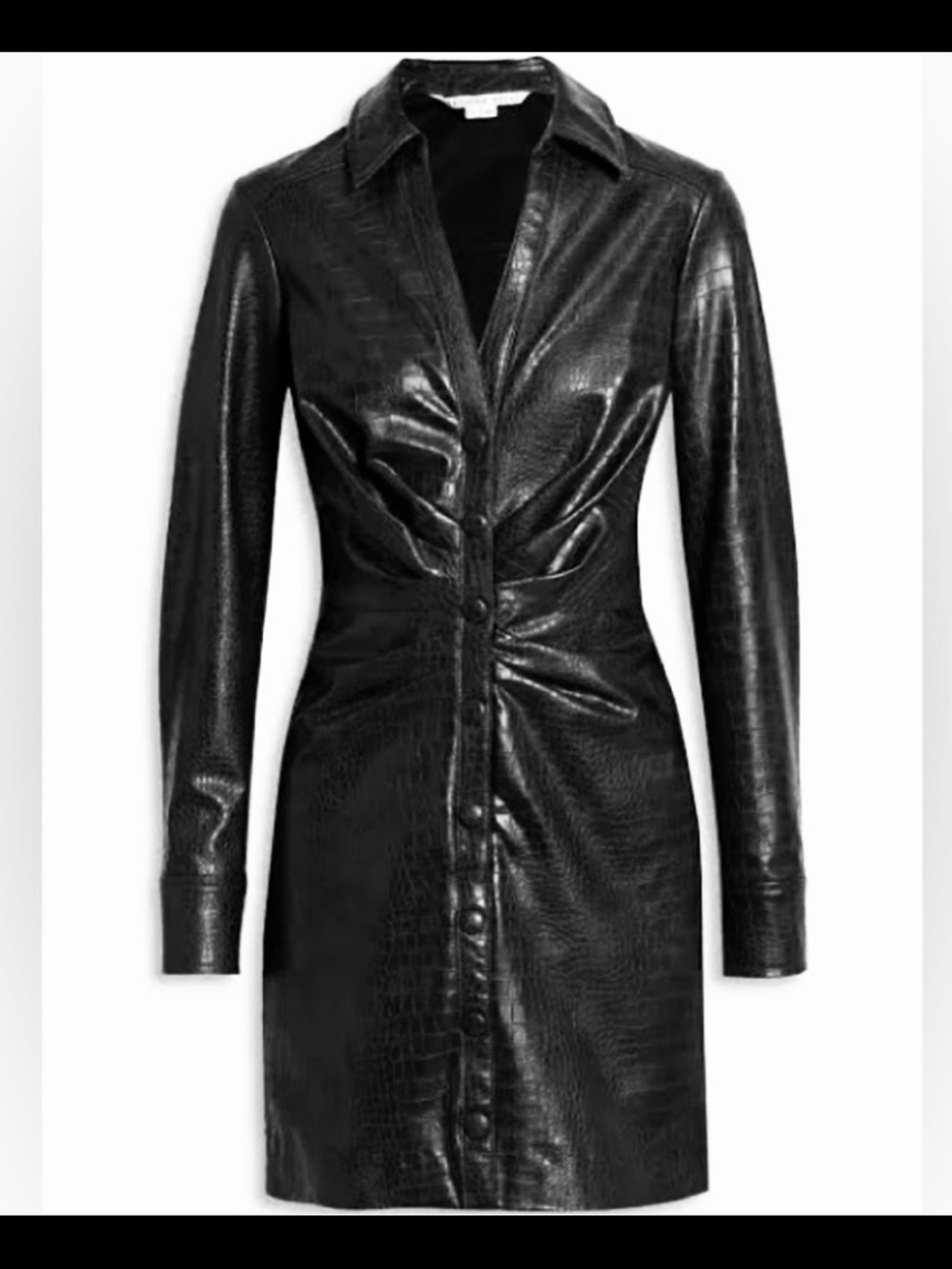 $698 Veronica Beard black faux leather crocodile luxe embossed dress / coat 10